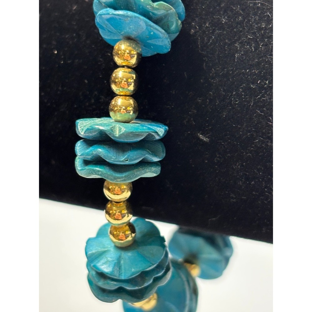 Bracelet Blue and Gold Tone‎ Beads Vintage Boho - Picture 3 of 7